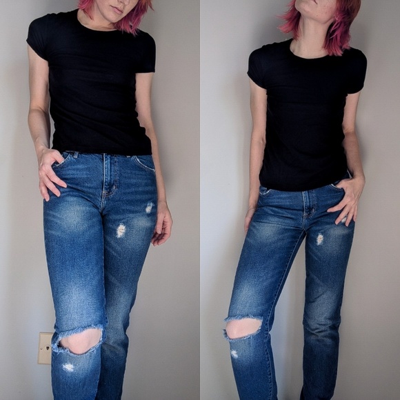 Torn Fashion Mom Jeans Straight Leg Boyfriend - Picture 2 of 5